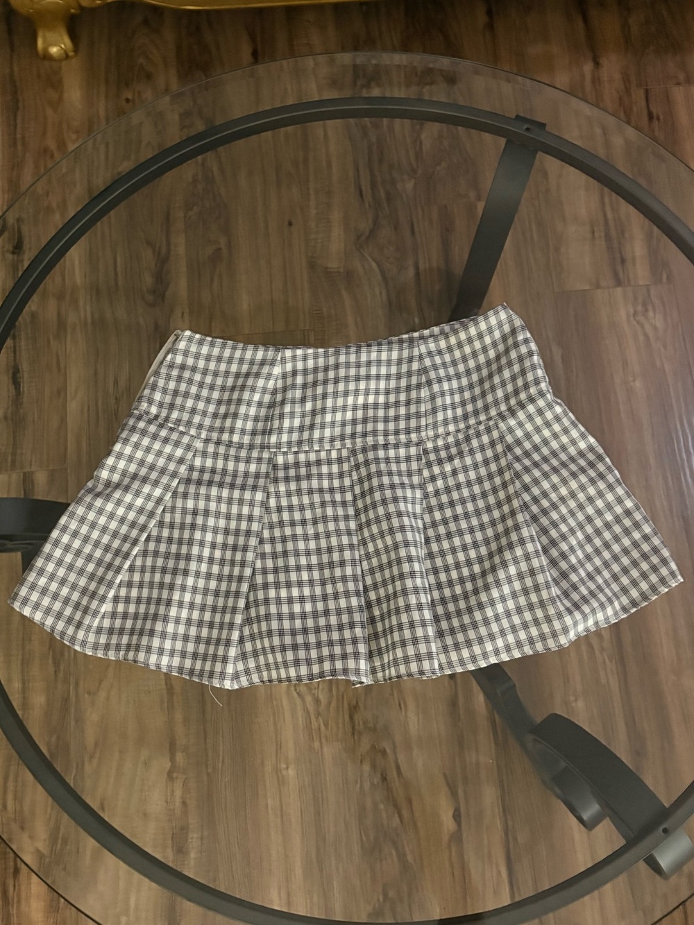Forever 21 Gray and White Gingham Pleated Mini Skirt